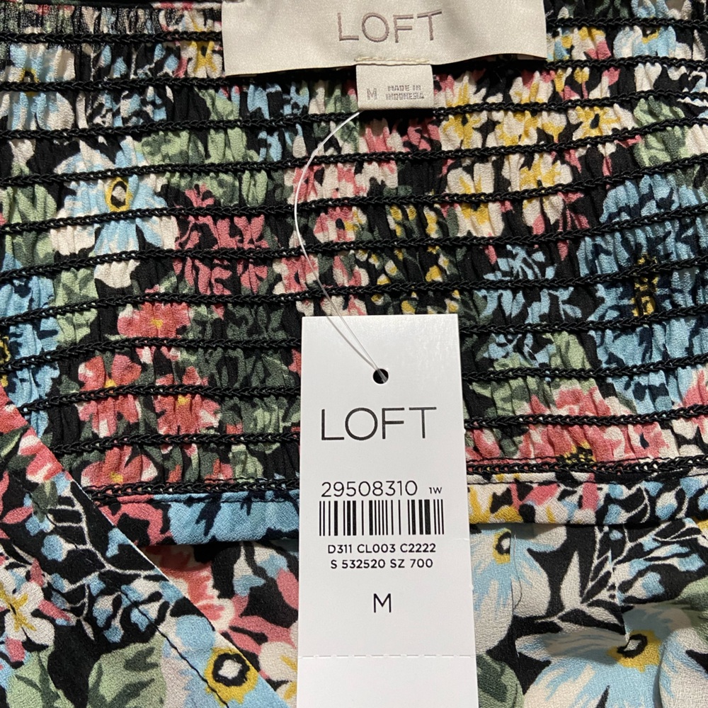 LOFT Multi Color Ruffled Blouse with V-Neckline - Picture 3 of 6